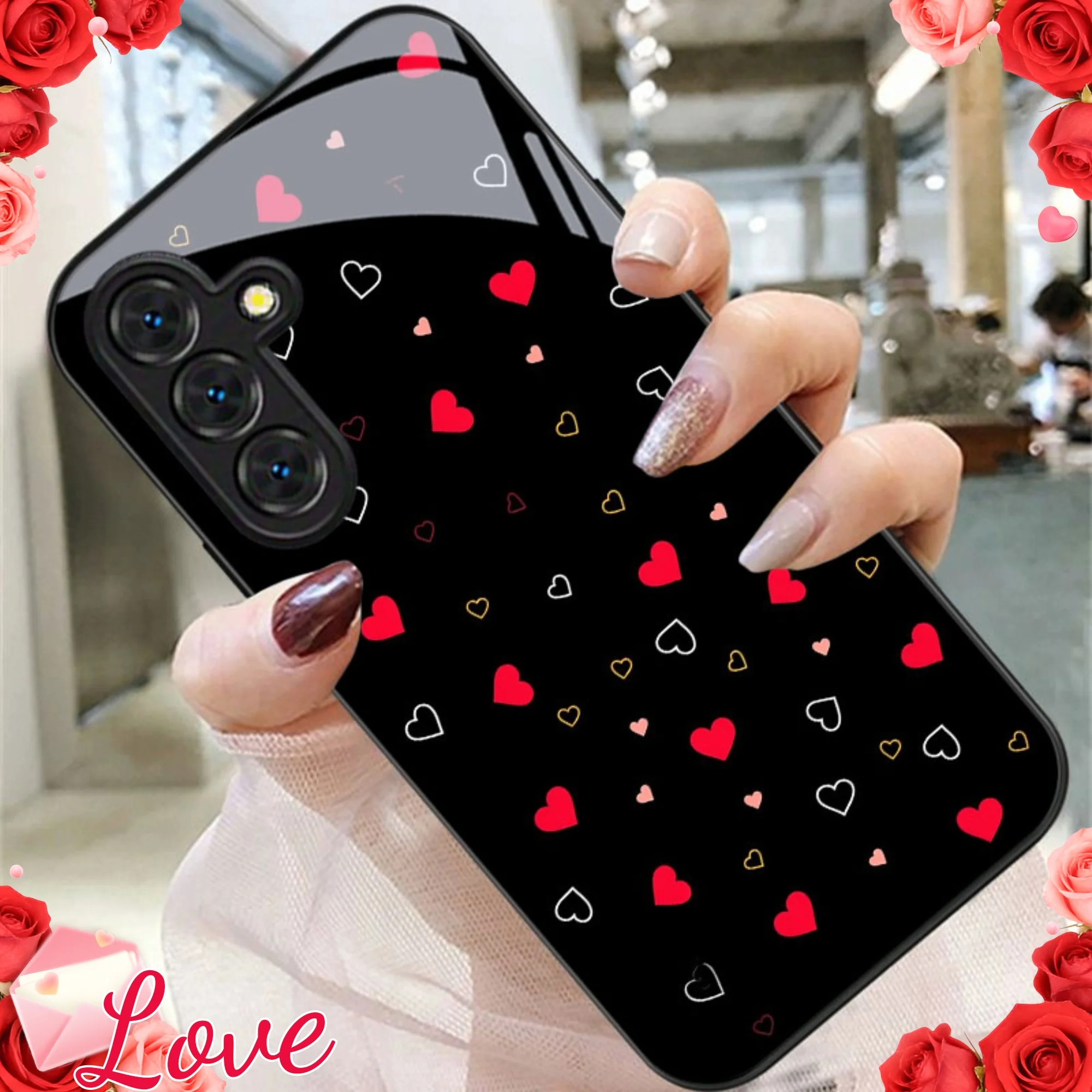 Red White Golden Heart Print Pattern Phone Case for Samsung Galaxy S26/S25/S24/S23 Ultra /S22 Ultra/S20 Ultra/56/A72/A73 5G