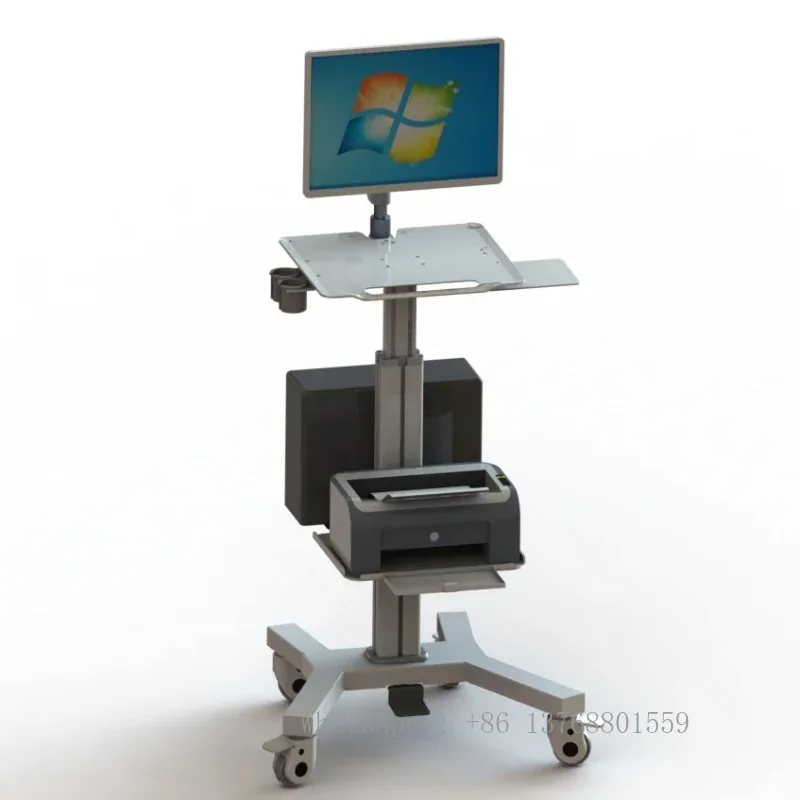 All In One Workstation Height Adjustable Mobile Medical Computer Trolley Tablet VESA Hospital For Dental- Clinic