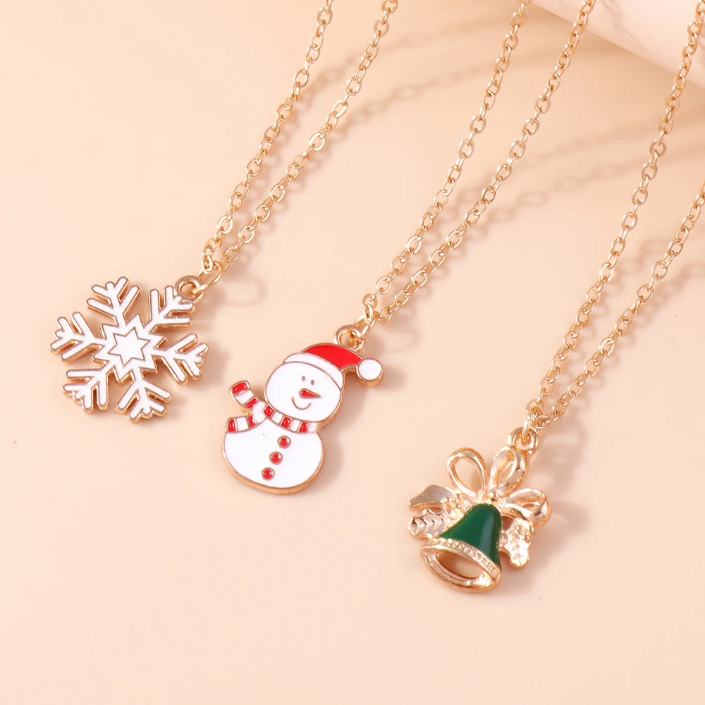 Aihua 3pcs4pcs Weihnachten Halsketten Emaille Weihnachtsbaum Glocke Santa Schneeflocke Halskette Anhänger für Frauen Geschenke Trendy Schmuck Set – Detail 23