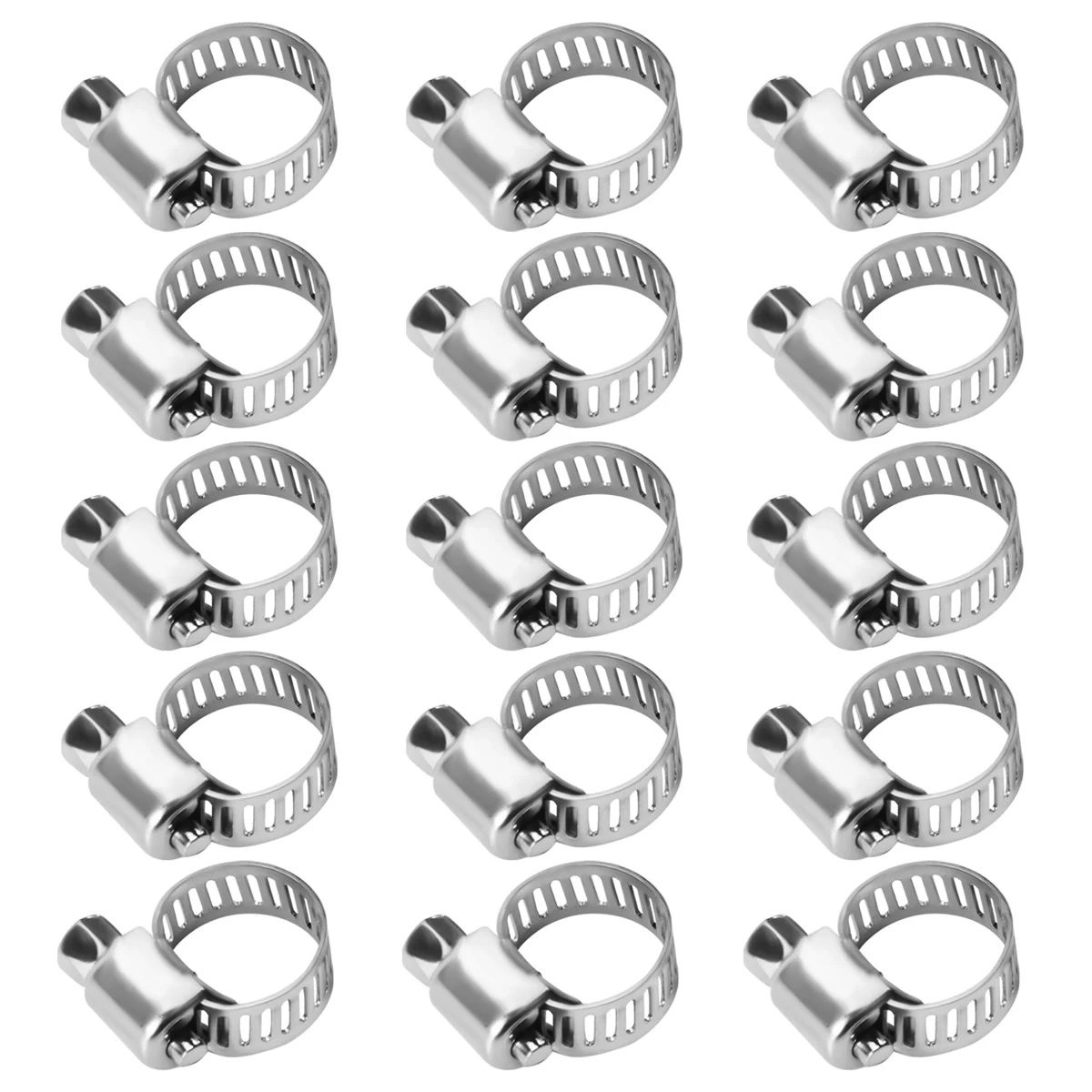 15 Pcs Stainless Steel 8mm to 12mm Hose Pipe Clamps Clips Fastener