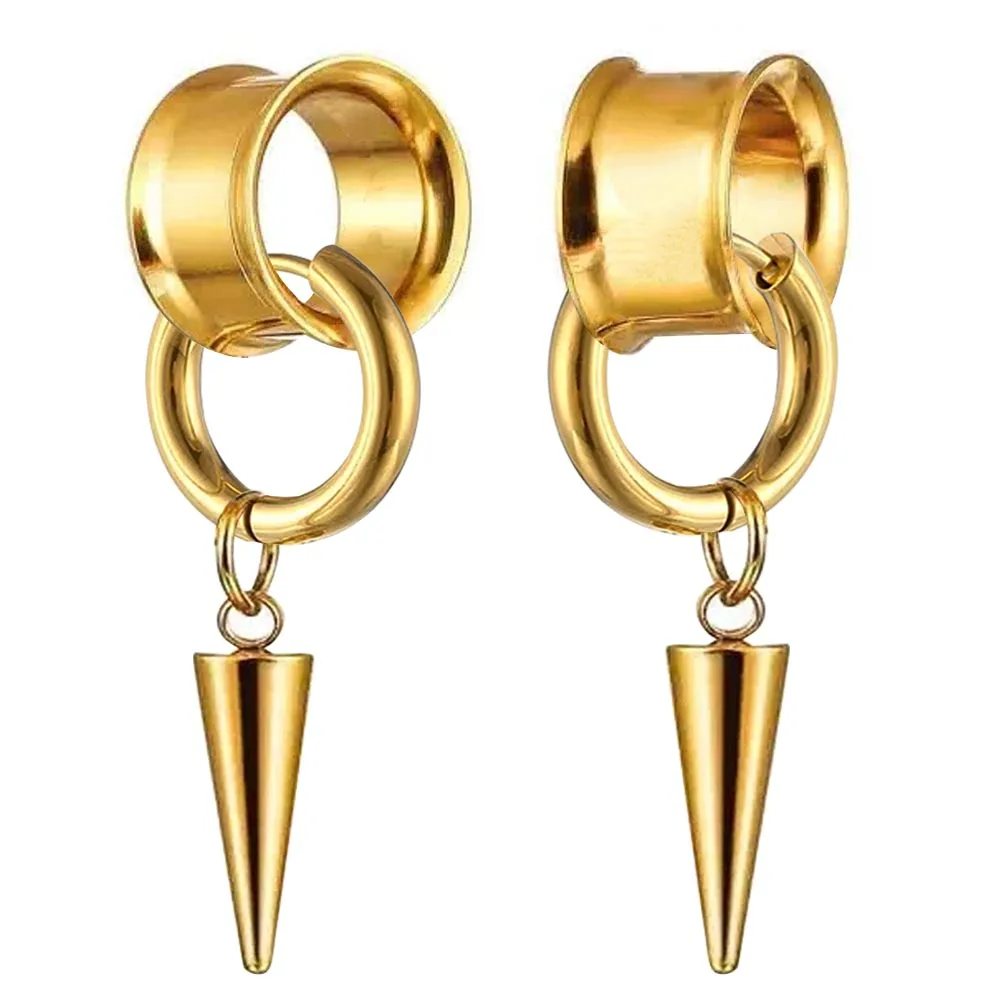 0g-1" 316 Edelstahl Doppel-Trompetenform mit spitzem Kegel, verlängerter Ohrclip-Tunnel-Plug, Körperschmuck, 2 Stück – Detail 7