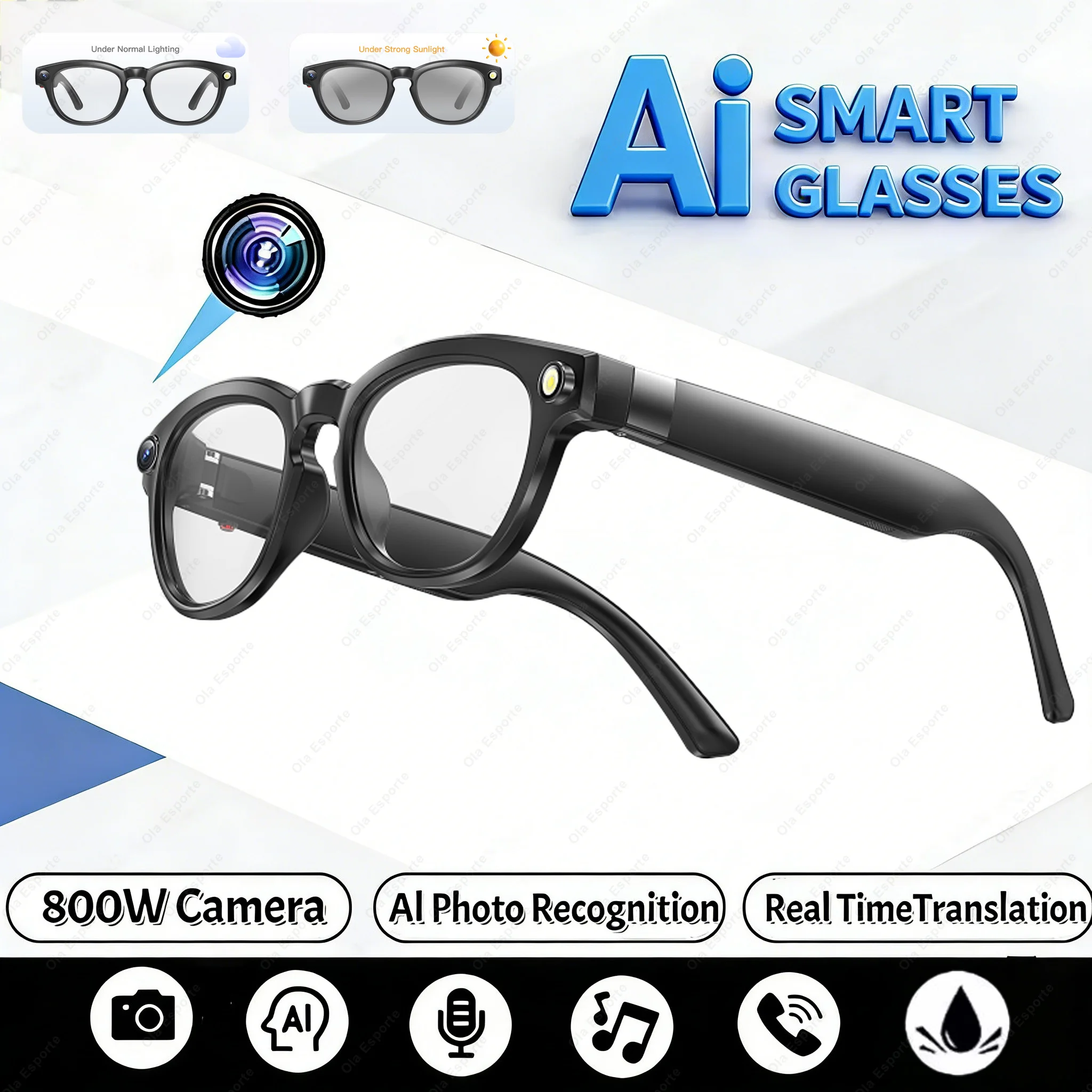 

AI Smart Glasses 800w Pixel Multifunctional HD Camera Bluetooth Call Voice Assistant Music Player Smart Translation Glasses 2026