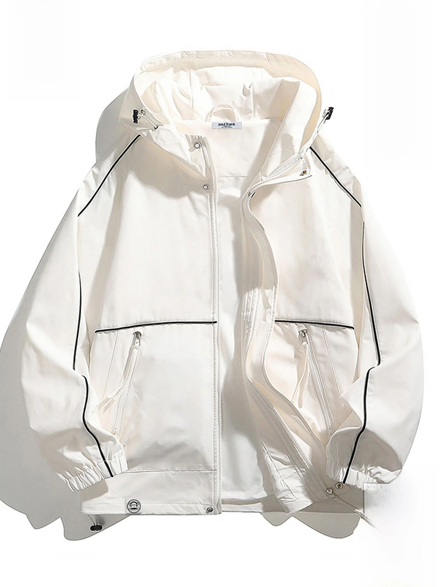 

PaulFrank Loose Fit Hoodie Jaet Men's Casual Splicing Spring Faion Outerwear Durable Polyester Zipper ket Striped Pattern