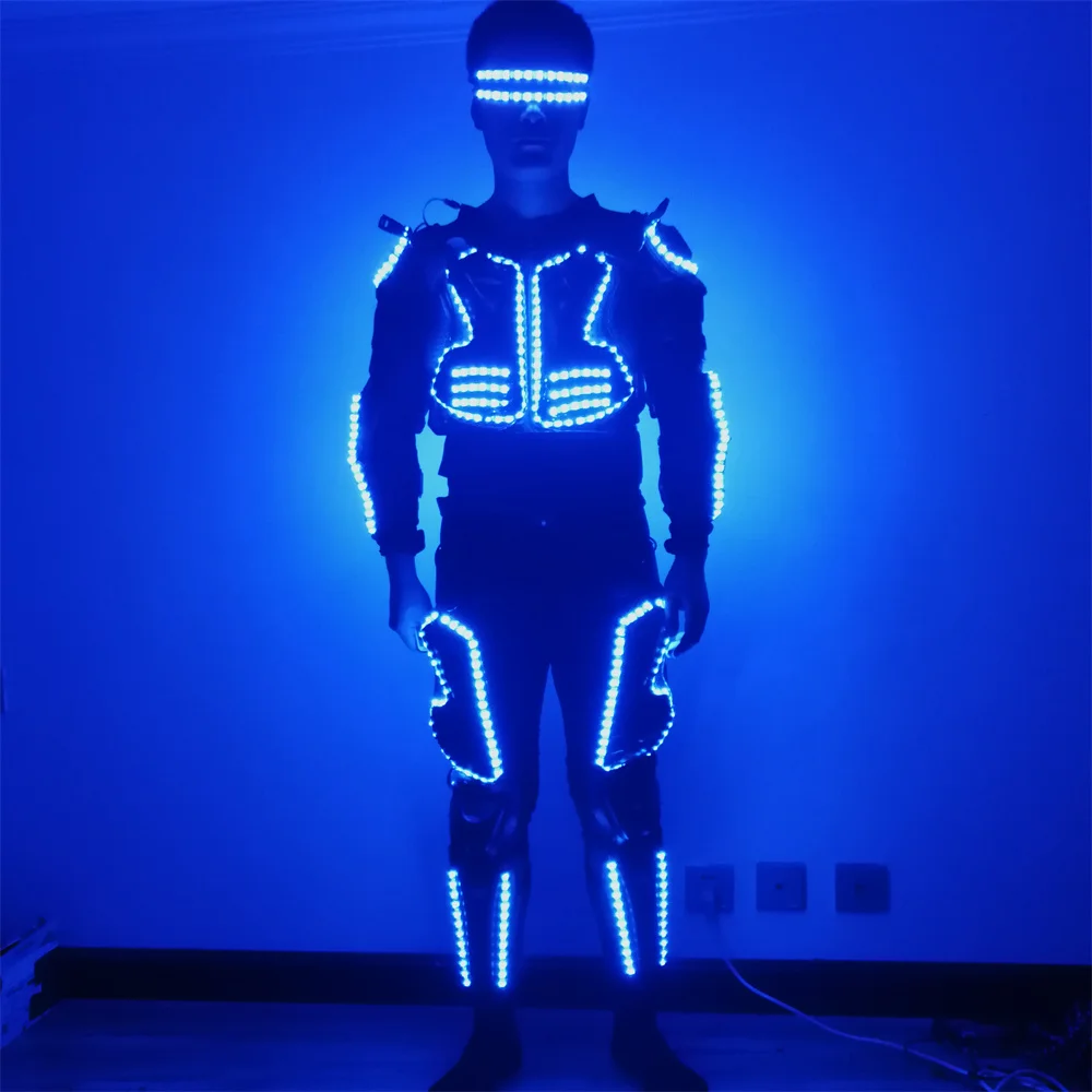 Cool RGB Led Armor Robot Suit Costumes RGB Glowing Glasses Jacket Dancer Wears Luminous Vest Nightclub Party Light Up Robot Suit