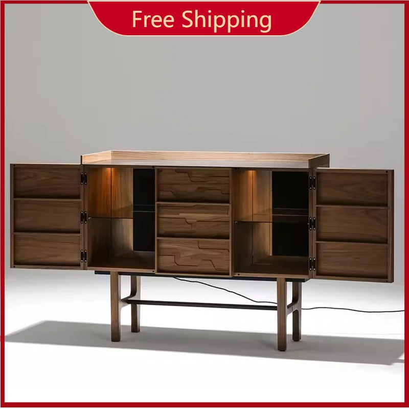

X Italian Minimalist North American Black Walnut Side Cabinet Living Room Wine Cabinet Wall Locker All Solid Wood