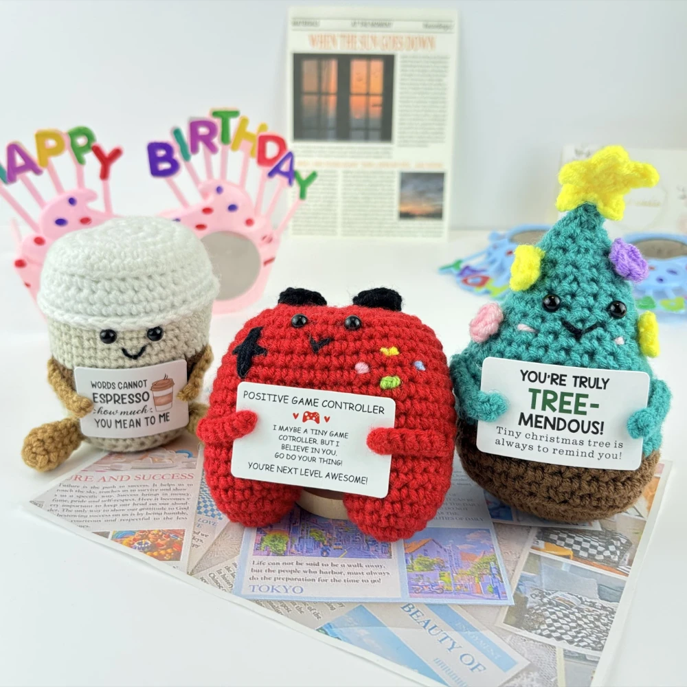 Crochet Positive Energy Dolls Cute Mini Pocket Hug Knitted Potatoes Handwoven Figurine Crafts Kawaii Crochet Animals Xmas Gifts