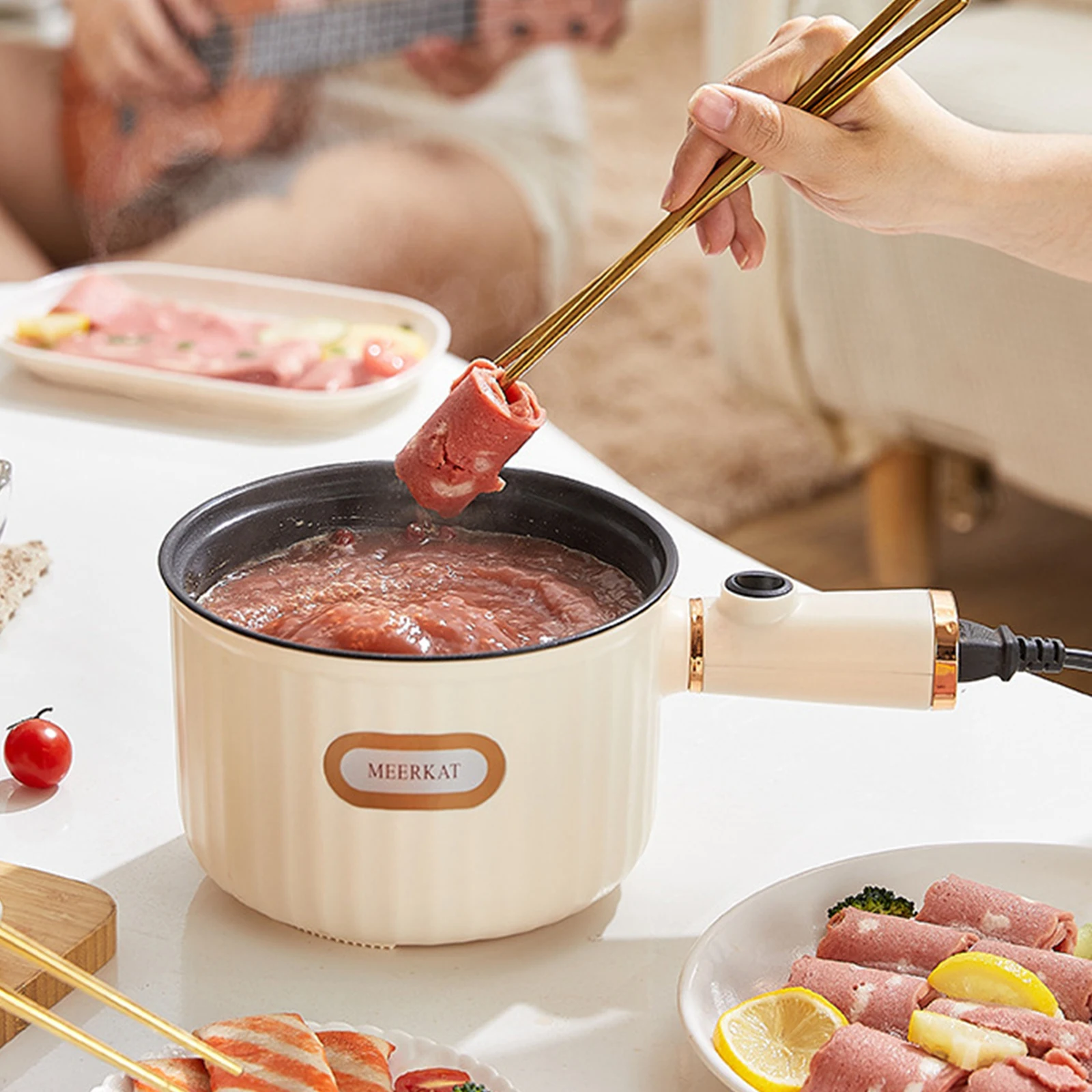 Electric Pots Nonstick Portable Multifunctional Dry 2 Gear 1.6L Electric Rice Cooker for Fry Ramen Steak Soup Oatmeal