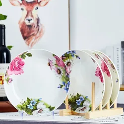 4pcs set, 8 inch real bone china kitchen dishes, porcelain table plates set, rose blossom design, kitchen tableware dinner plate