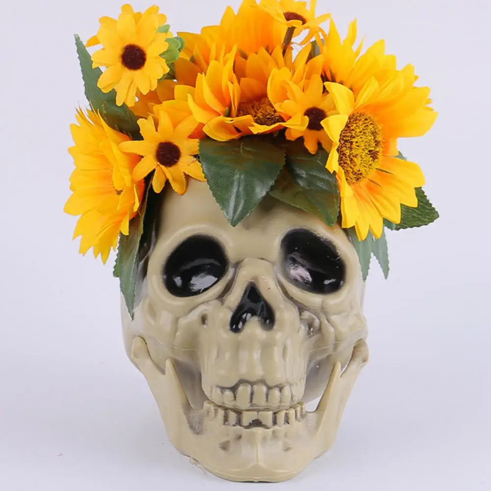 

Handcrafted Skull Statue Realistic Sunflower Skull Decoration Simulation Skeleton Head for Halloween for Spooky for Home