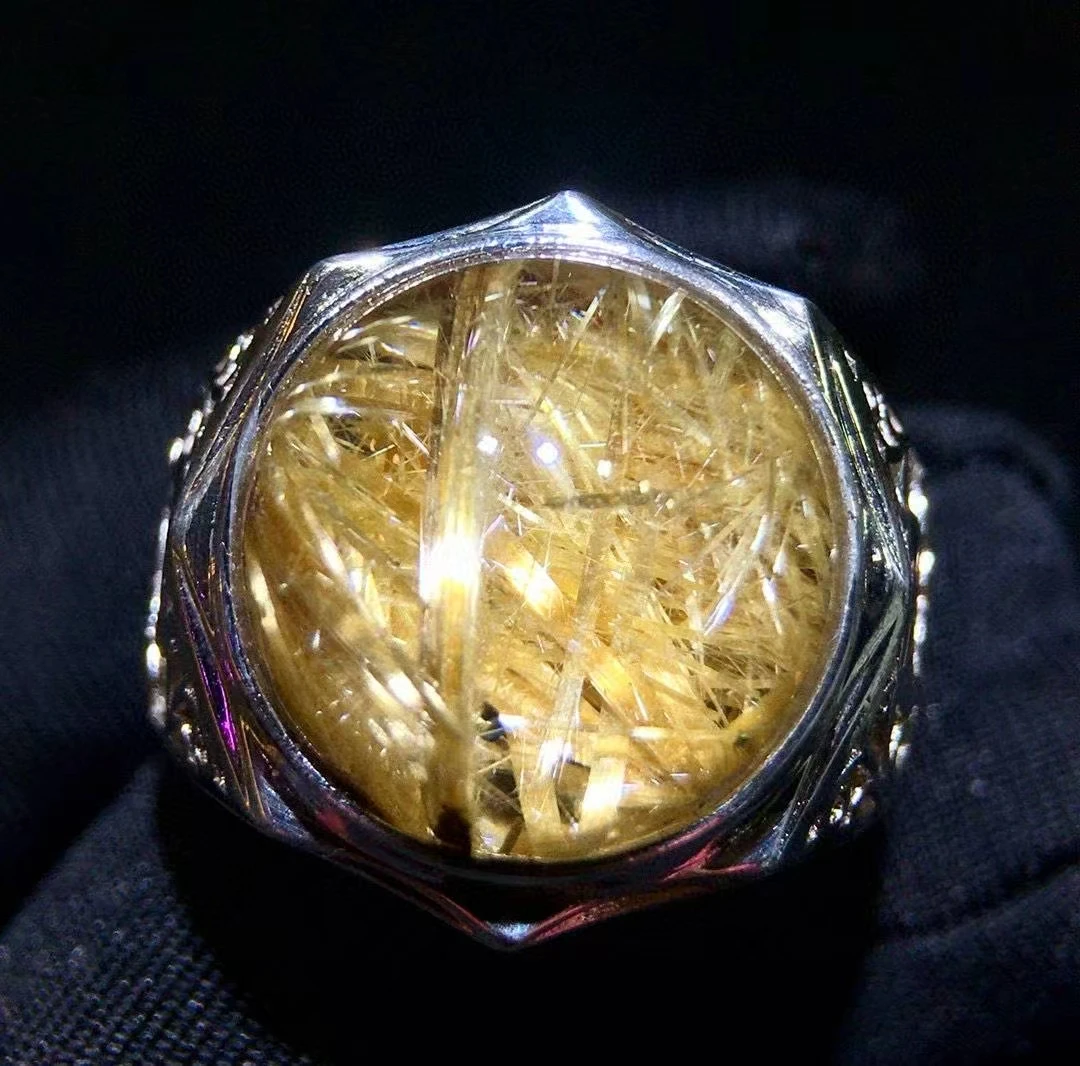 

Регулируемое кольцо из натурального золота с рутилированным кварцем и цветком 15,7/15,5 мм для женщин и мужчин, стерлинговое серебро 925 пробы, богатые ювелирные изделия с рутилированными изделиями AAAAAA