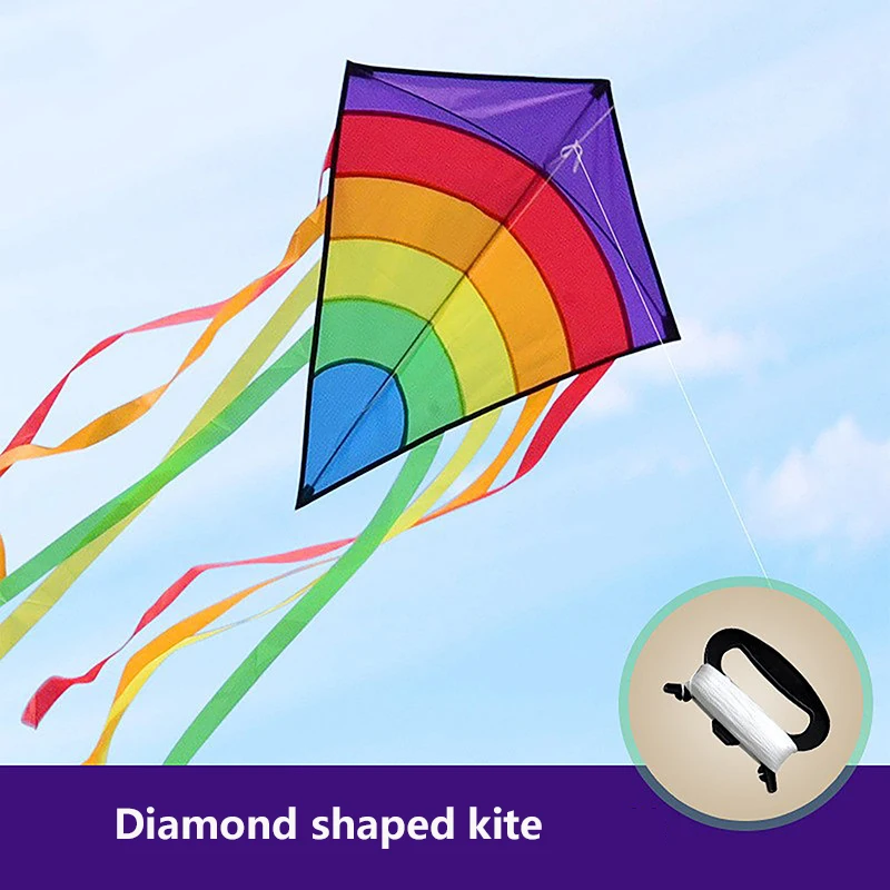 Colorful Rainbow Kite Long Tail Diamond Shaped Kite for Beginners Outdoor toys kids birthday gift Beach Kite Outdoor Fun Sport