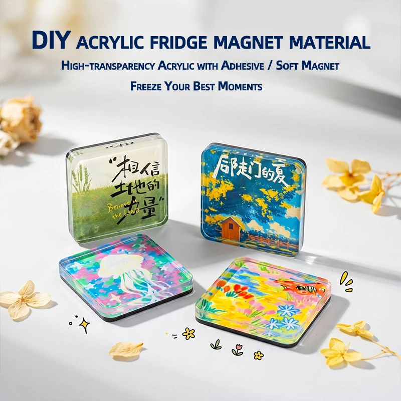 Trial Version DIY Refrigerator Magnet High Transparent Acrylic Square Round with Magnetic Sheet Material Package Home Decor 1pc