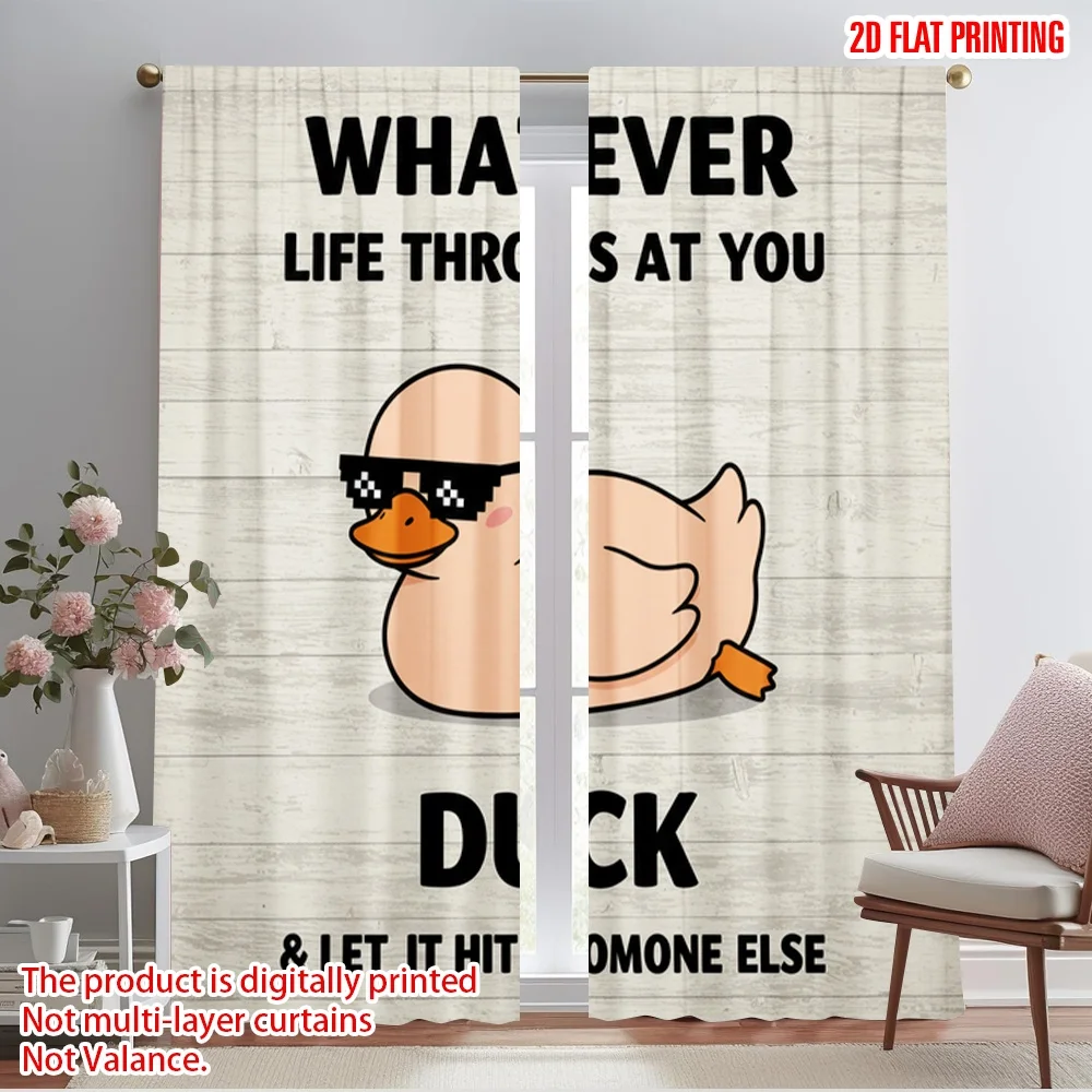 

2pcs 2D flat printing Curtain Whatever Life Throws Duck Polyester Without Electricity Family Party Use for Outdoor and Home