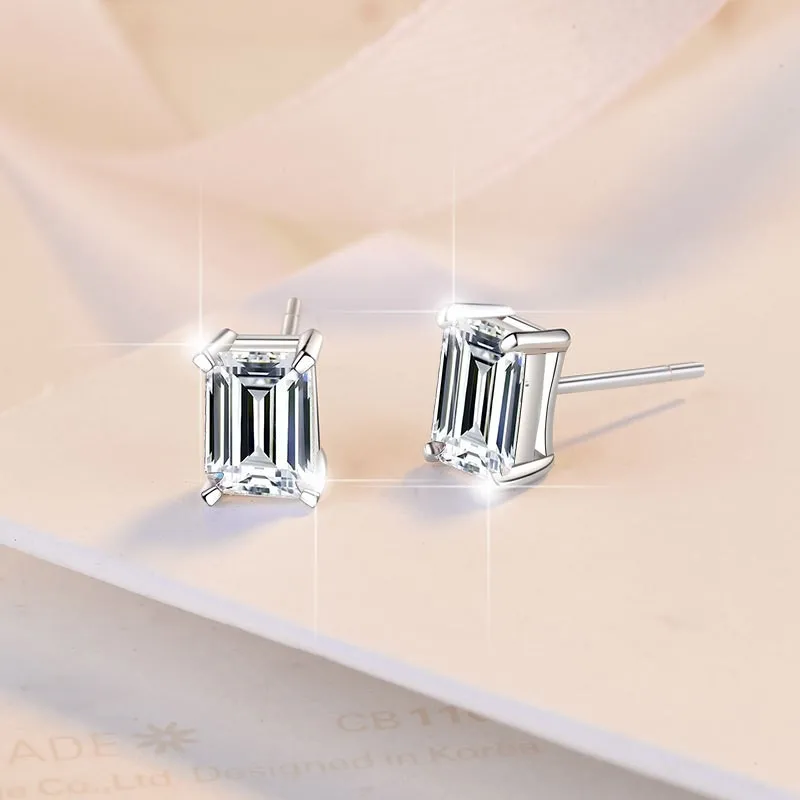 ES0043 Lefei Fashion Trendy Classic Luxury Moissanite Simple 1 Ct Rectangle Earrings Charm Women Silver s925 Party Jewelry Gifts