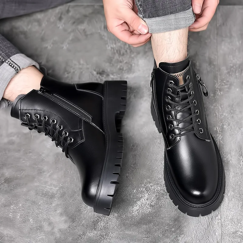 Men Classic Genuine Leather Boots Autumn Winter Waterproof Warm Platform Works Shoes Outdoor Men's Motorcycle Ankle Boots Botas view 4