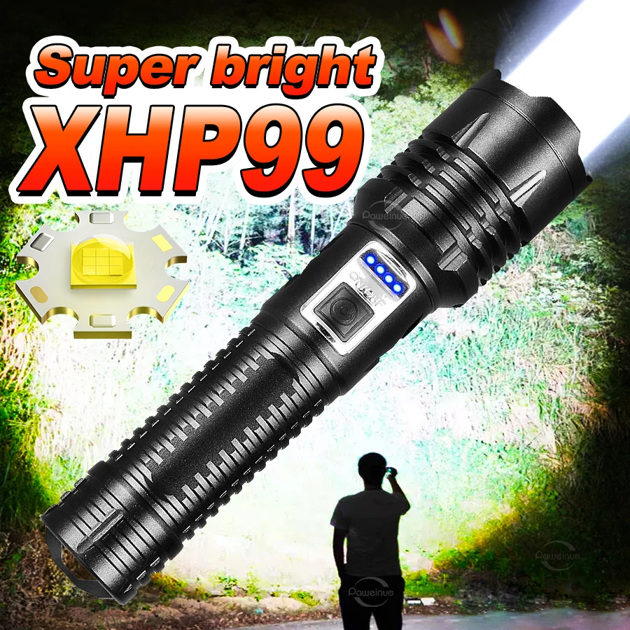 XHP99 High Power Rechargeable LED Flashlight Ultra Powerful Flashlight Built-in Battery Portable Rechargeable Lamp Hand Torch