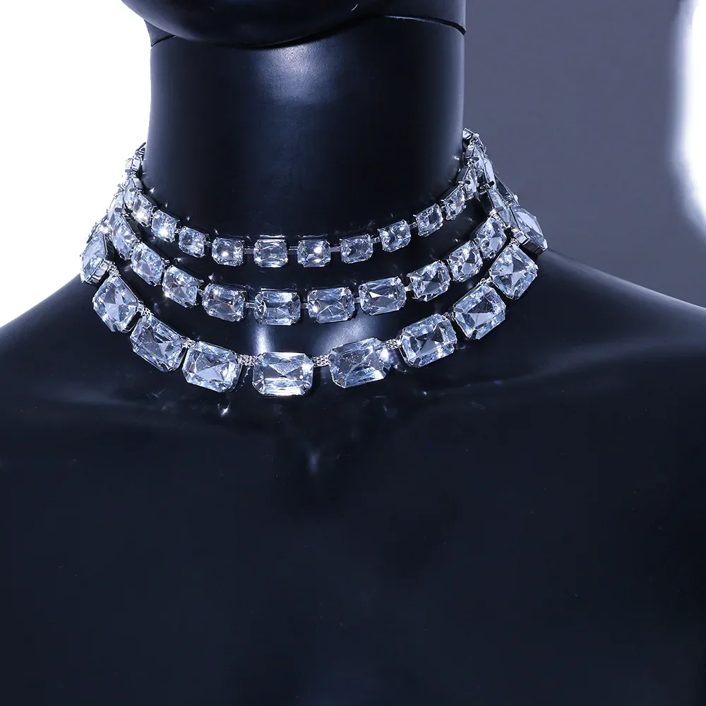 Hot Large Rhinestone Necklace Statement Jewelry for Women Christmas Party Gifts Handmade 3 Rows Crystal Collar Choker Necklace