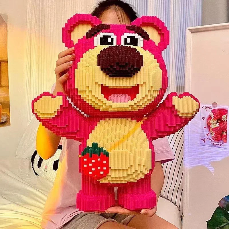 50cm Giant Huge Strawberry Bear Block Assembly Toy Cute Pet Bear Block Kids Gifts Model Ornaments Home Decoration Construction