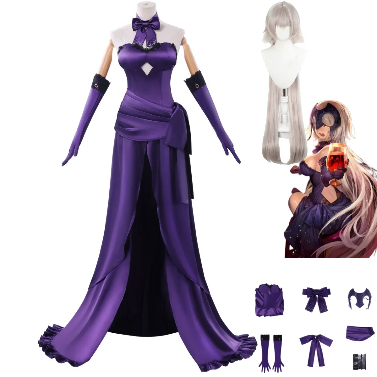 

2025 Game Fate/Grand Order Joan of Arc Cosplay Costume Jeanne D'Arc Christmas Purple Evening Dress Wig Woman Sexy Carnival Suit