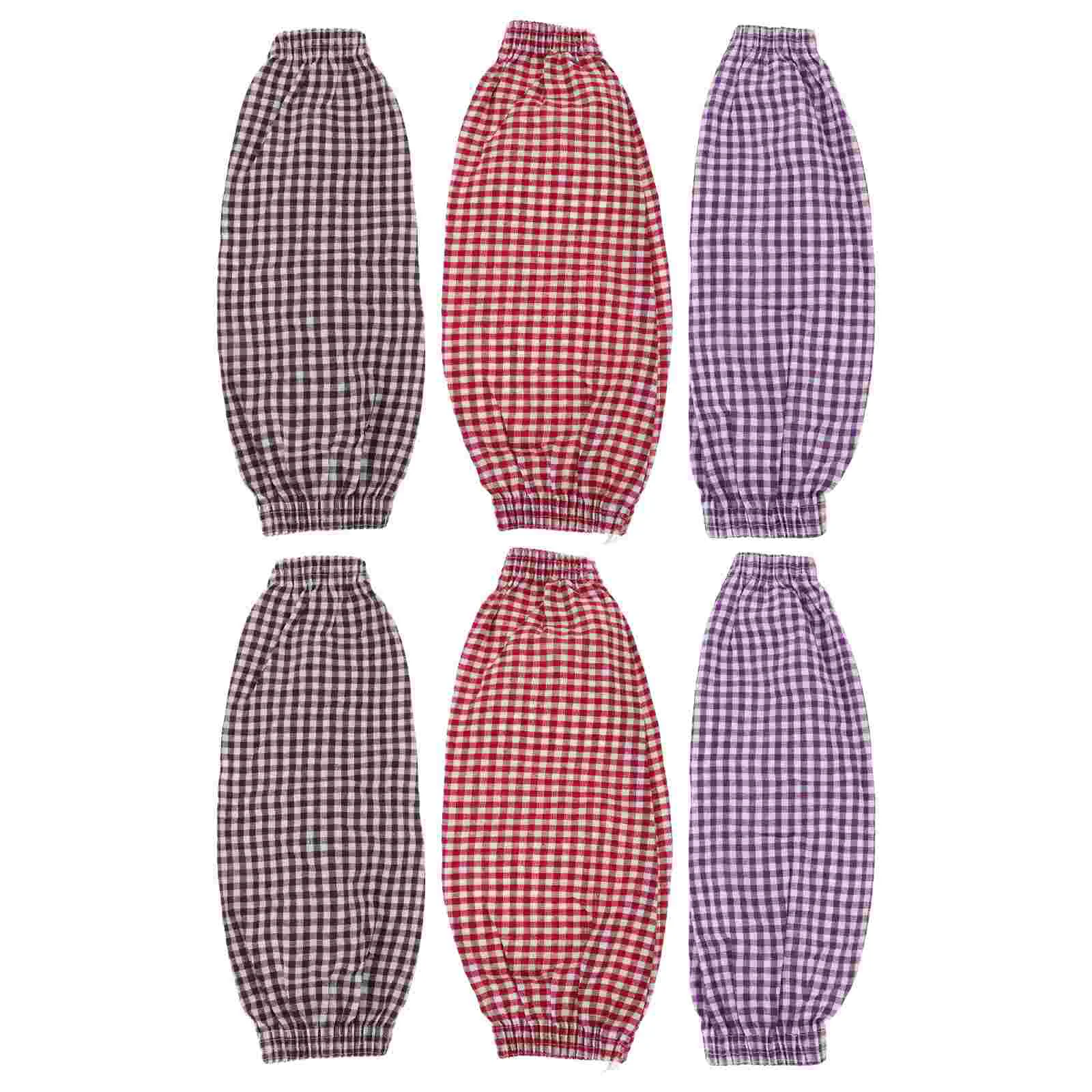 3 Pairs Plaid Sleeves Oversleeves For Cleaning Gloves Cooking Cotton Working Gardening Housework Dish Washing