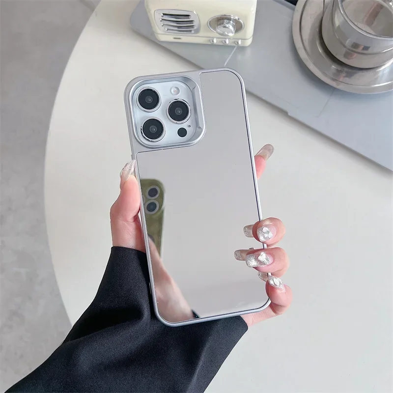 Creative Simple Mirror Pratical Funny Shockproof Bumper Case For iPhone 16 15 12 13 11 Pro Max 14 Plus Protection Cover Girls