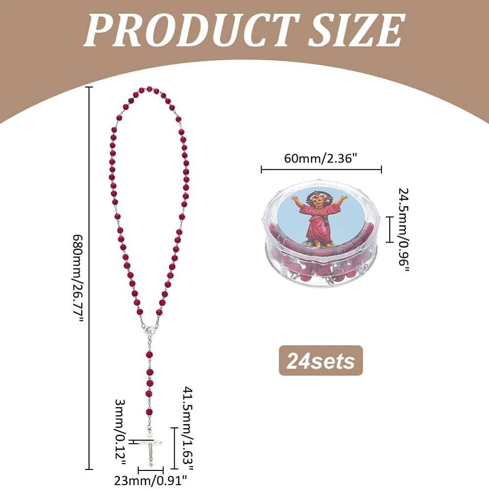 24Pcs Wooden Rosary Necklace Catholic Gifts with Sandalwood Scent FireBrick Rosarios Catolicos Bulk 26.7in for Baptism Favors