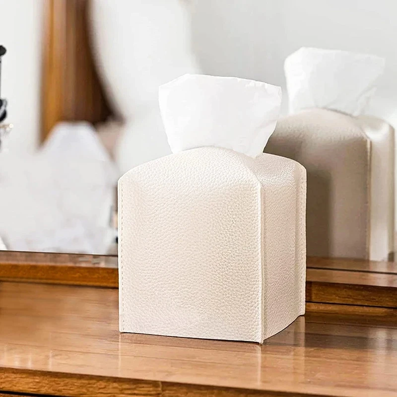 Modern PU Leather Square Tissue Box Holder - Decorative Holder/Organizer for Bathroom Vanity, Night Stands,Office Desk & Car