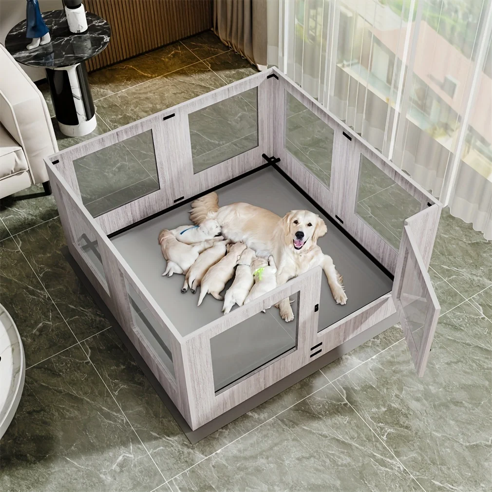 

Extra Large Dog Whelping Box Indoor Clear Acrylic Pet Playpen Fence with Fertility Pads