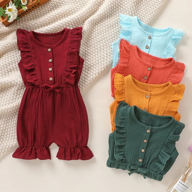 

Baby Girls Summer Romper Cotton Linen Ruffles Sleeveless Infant Rompers Kids Newborn Girl Clothes Baby Girl Clothes 1-6Y