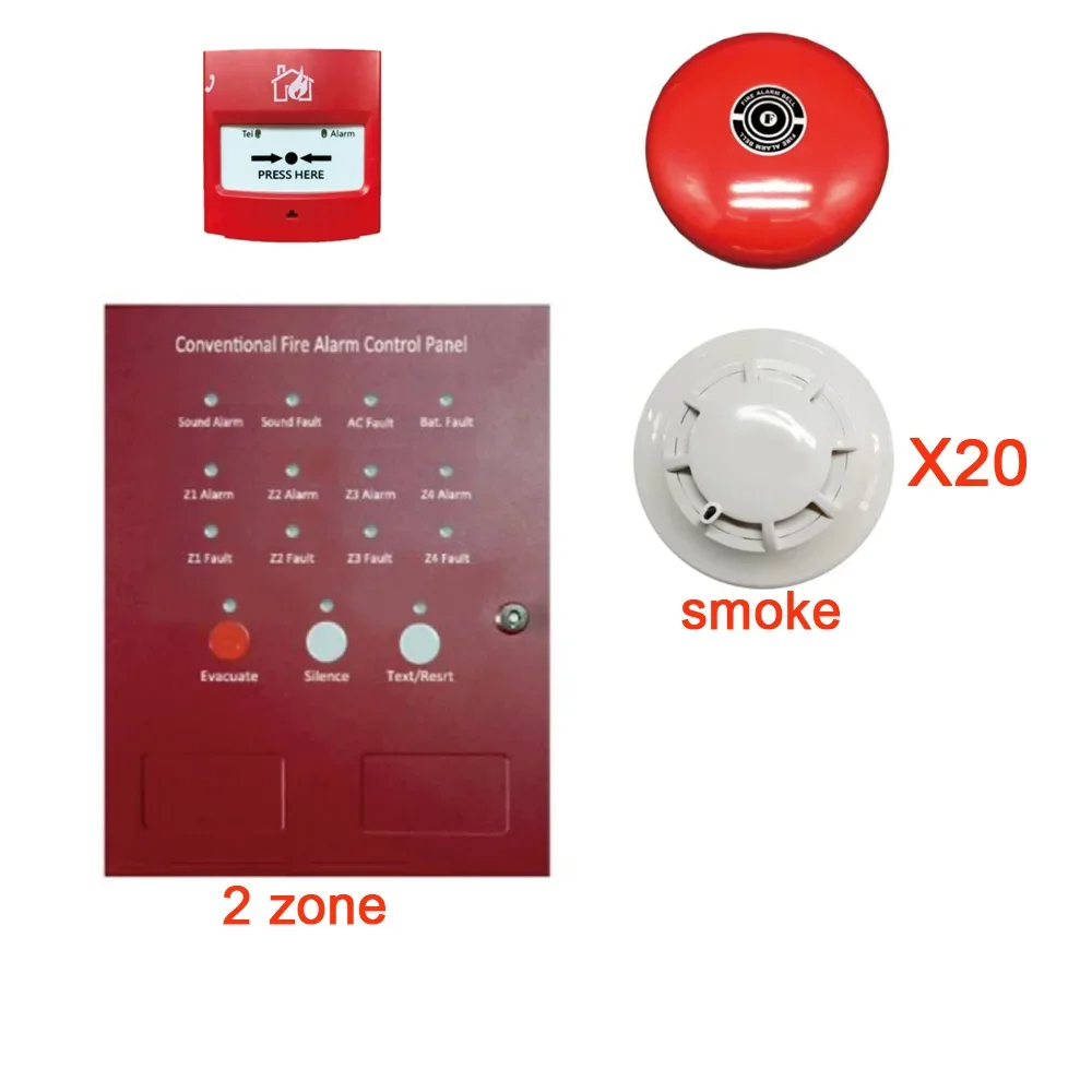 Panel de control de alarma contra incendios convencional con detector de humo y detector de calor Botón de punto de llamada de emergencia no direccionable