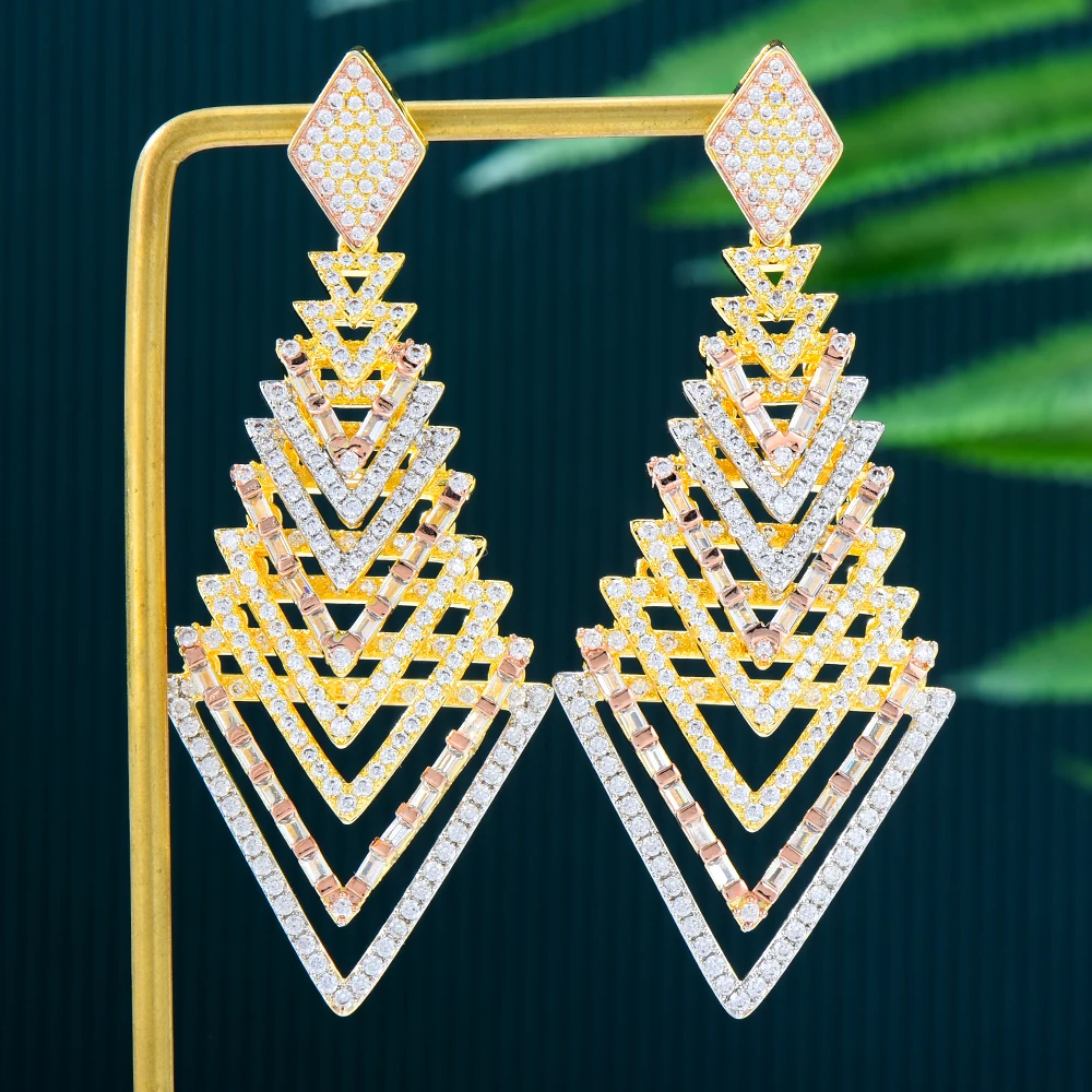 Missvikki Luxury Gorgeous Rhombic Pendant Earrings Full Shiny CZ Bride Wedding Dancer Party Show Earring Girl's Gift Jewelry