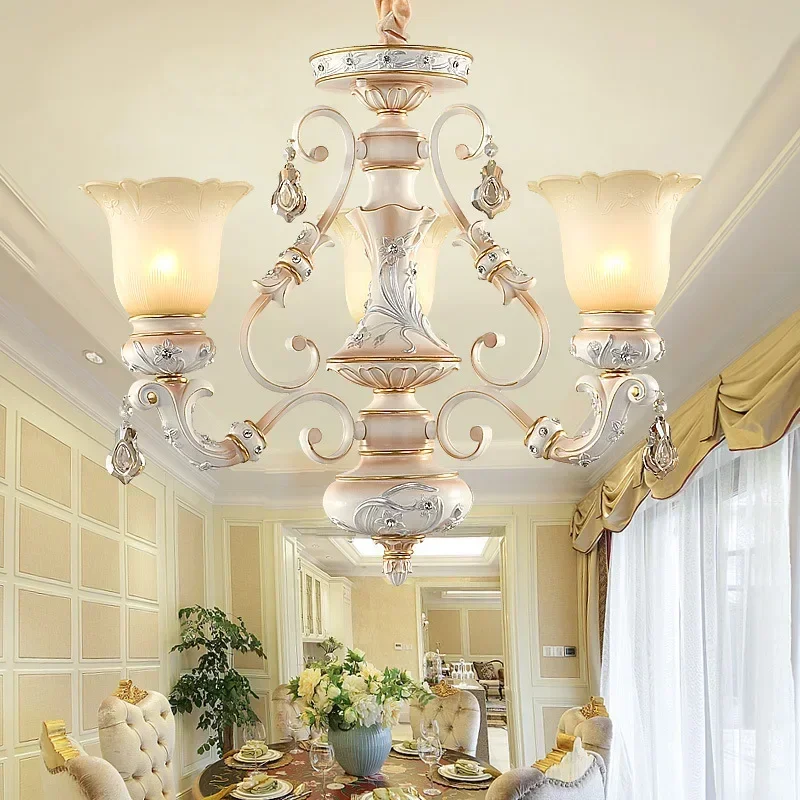 Simple European American Chandelier Living Room Lamp Resin Garden Duplex Building Bedroom Dining  Atmospheric Crystal Light