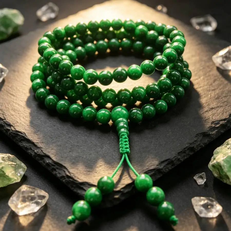 6mm 108 Natural Green jade beads Gemstone bracelet Pray yoga Health Relief Unisex Mala Trendy Women Energy Prayer view 5