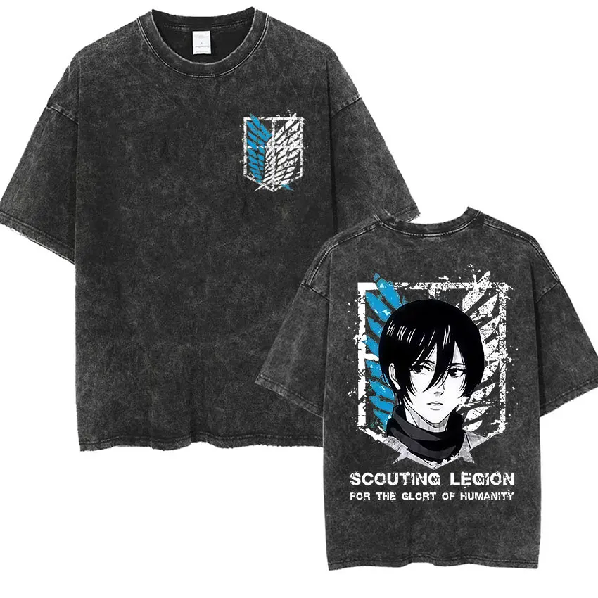 Camiseta Estampada de Anime Attack on Titan Levi Ackerman 2026, Camiseta Lavada para Hombre y Mujer, Camiseta Vintage de Alta Calidad, Tops Y2K