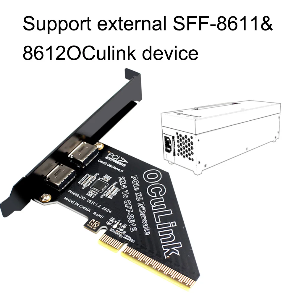 

PCIeX8 To 2 Port Oculink SFF 8611 & 8612 Adapter Card Expansion Card Support PCIe 4.0 Convert Card for Os /Windows / Linux