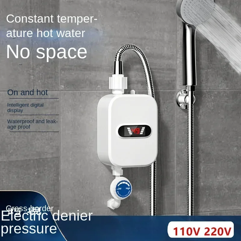 110V/220V Compact Kitchen Aid Instant Demand Water Heater with Bathroom Shower Head and Temperature Control A C