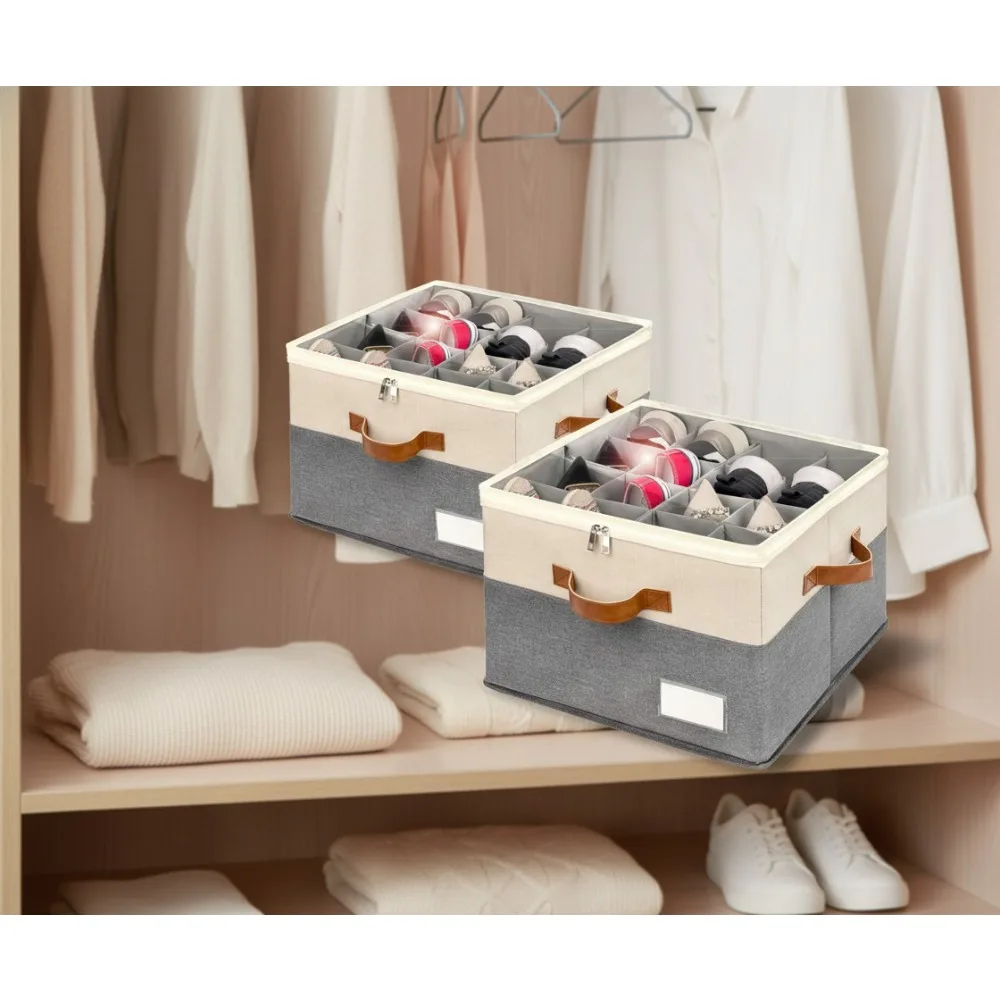 

Foldable Shoe Organizer with Clear Cover, Adjustable Storage Box for 8-16 Pairs, Space-Saving Design, 2-Pack Beige