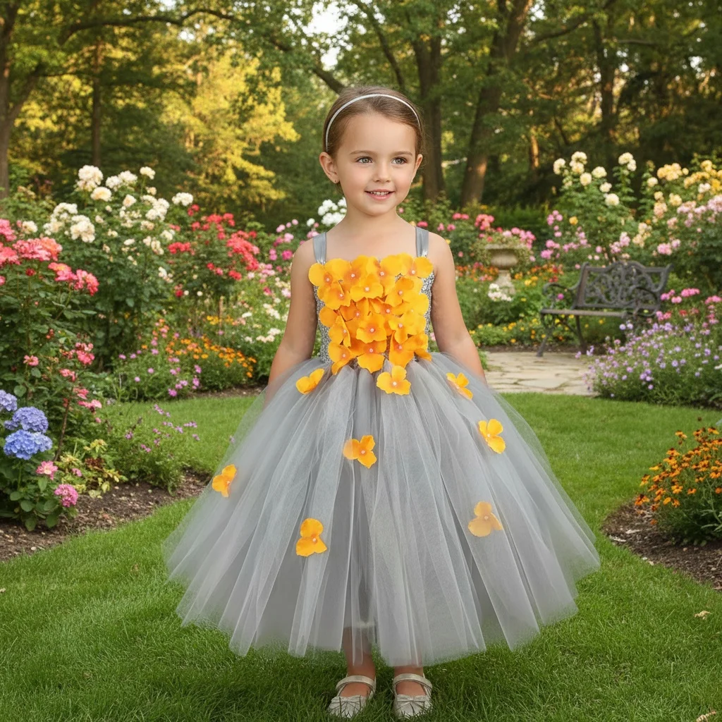 Robe de mariée en tulle rose pour filles, robe tutu, pétale de fleurs, robe de soirée formelle, robe de princesse, robe éducative, qualité