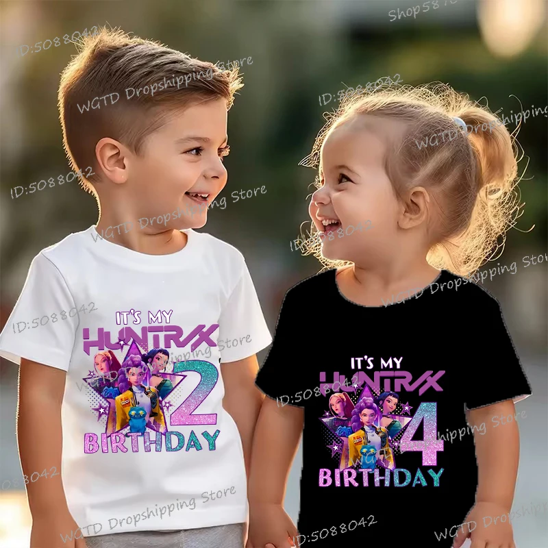 

New Kpop Demon Hunters Children's Clothing Cartoon Number 1-9 Print Birthday Gifts Tops Short Sleeve Cotton Girls Boys Tshirts