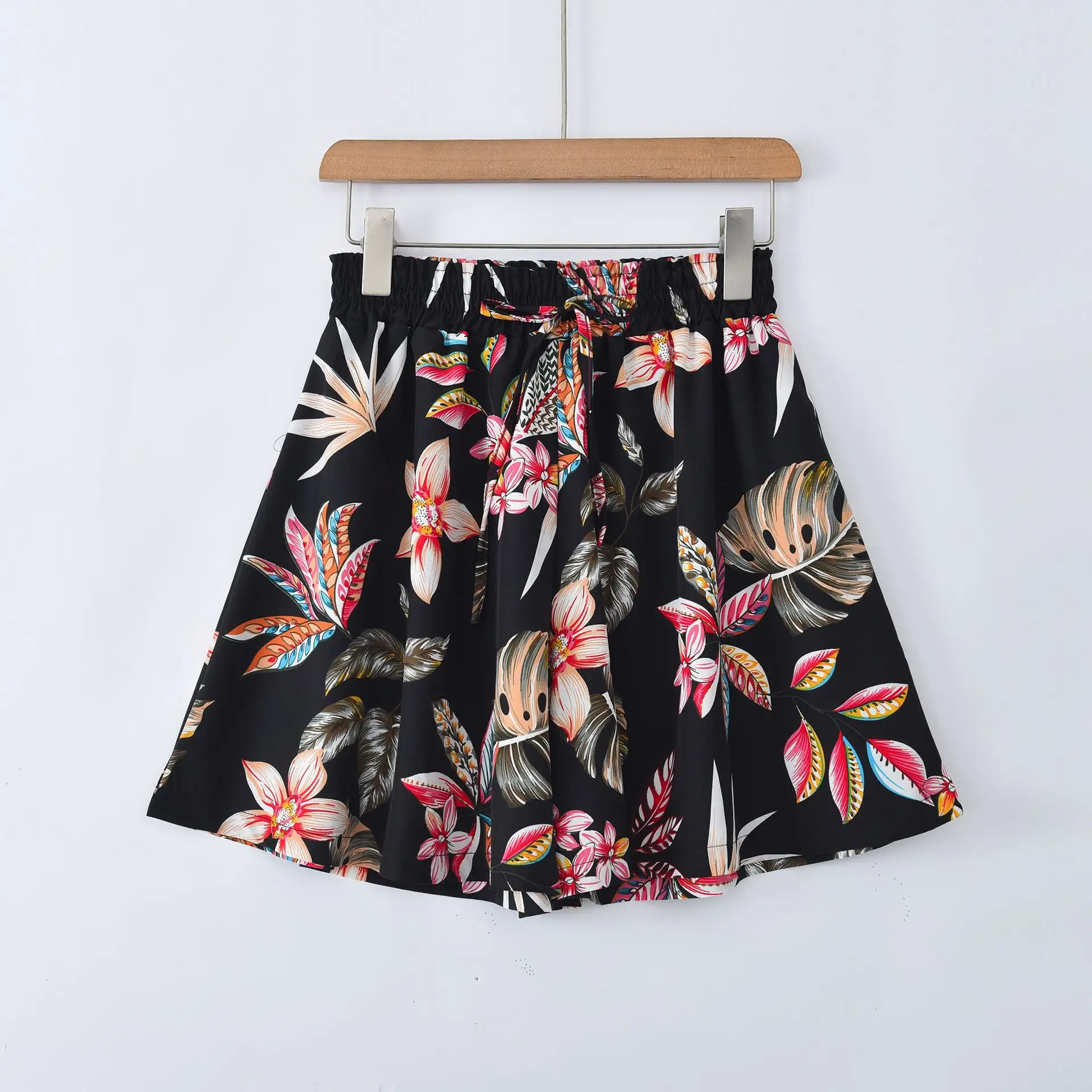 Chinese Style Summer women\'s shorts Flower Print high waist wide Leg short fashion beach boardshort all match