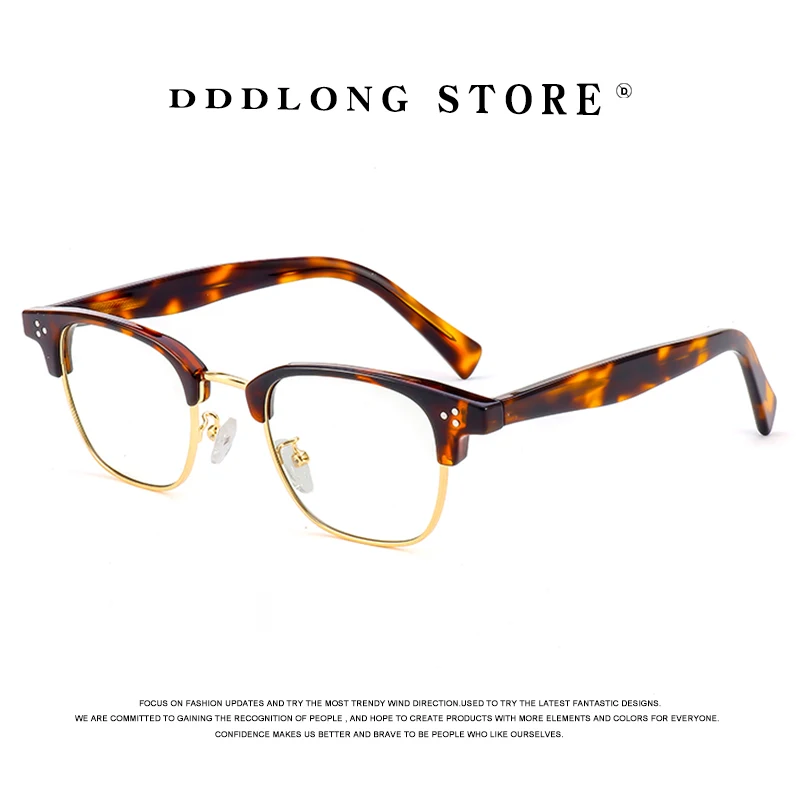 

DDDLONG Square Glasses Half Frame Prescription Eyeglasses Frame For Men Women Optical Lens Can Replaceable Eyewear D657