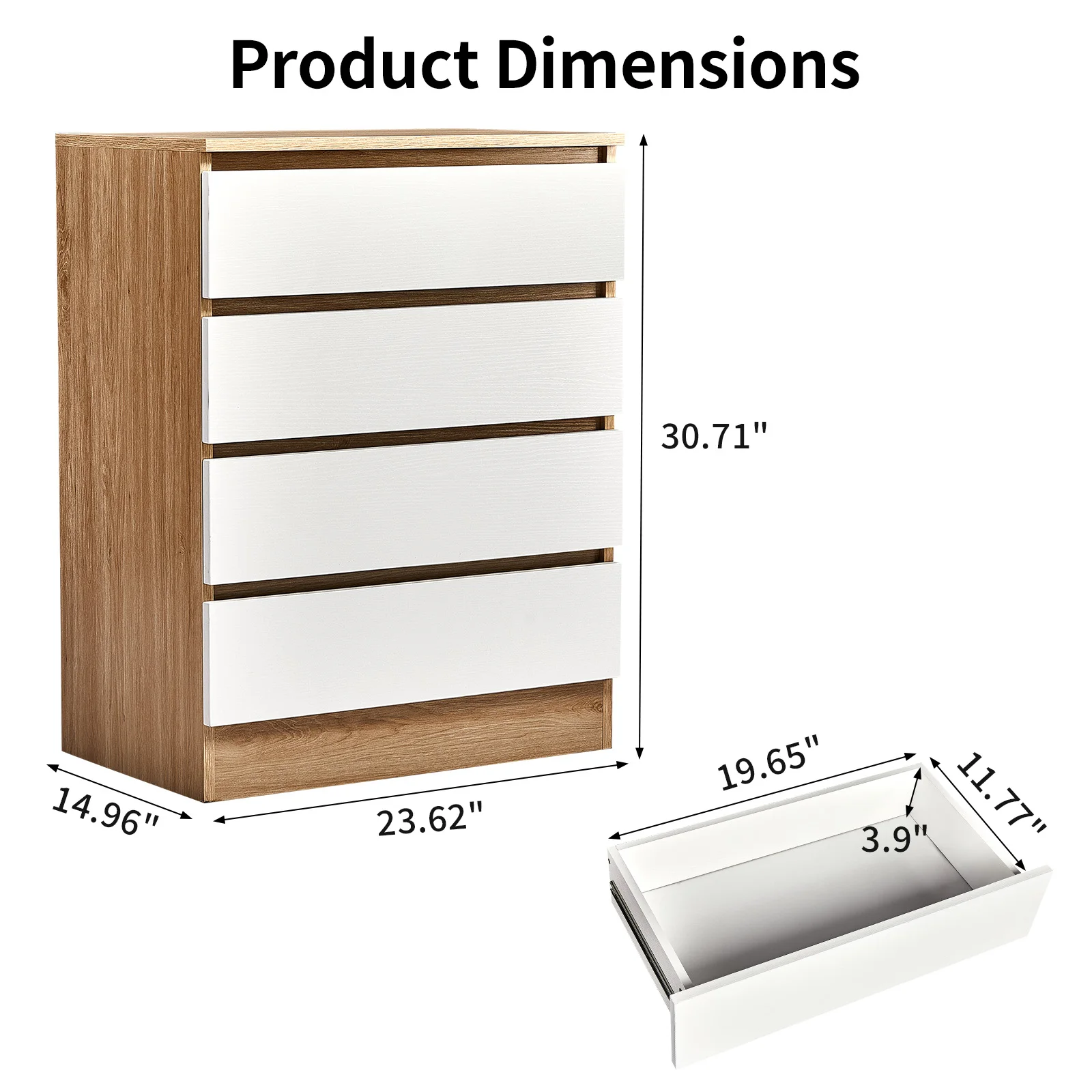 Chest of Drawers Two‑Tone Niche Cabinet,4‑Drawer Freestanding Storage Locker,Wooden Frame with White Drawer Panels,Tall Dresser Organiser,Modern Room Decor for Bedroom Living Room Home Furniture