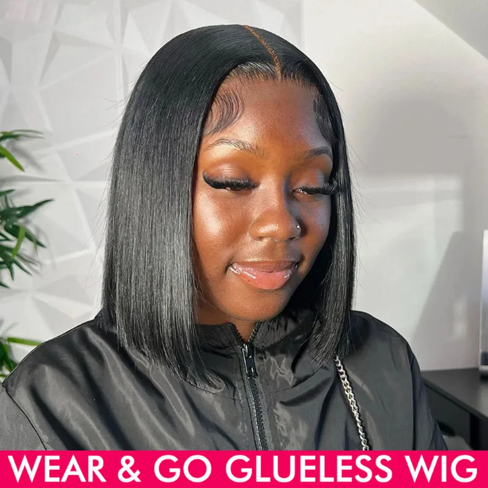 Wear And Go Glueless Bob Wig Bone Straight Lace Frontal Wig 180% Raw Human Hair Wigs for Black Women PrePlucked HD Transparent image 2