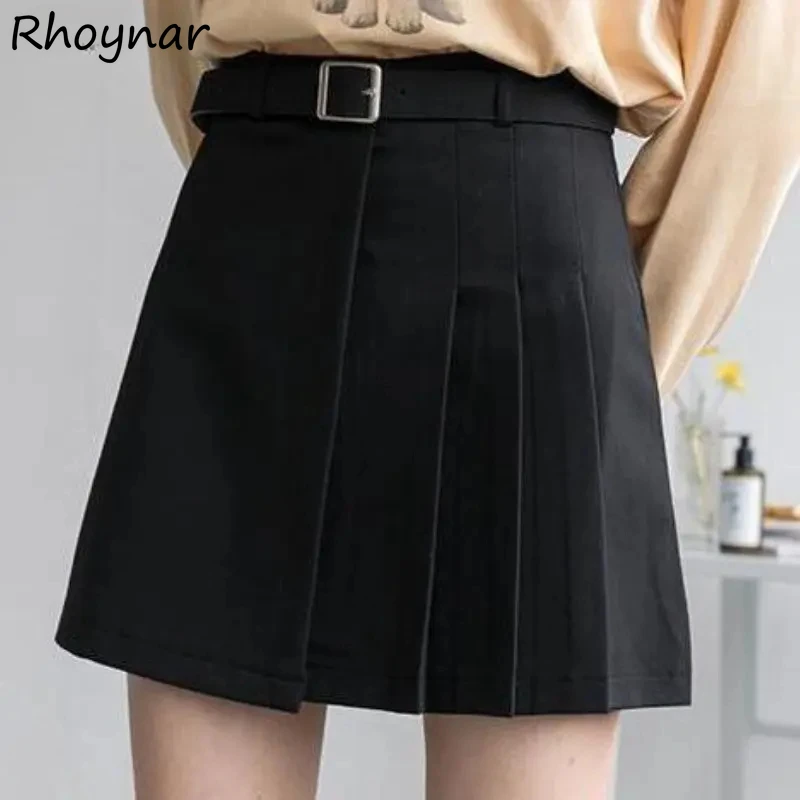 

Плиссированные юбки, женские украшения с поясом, мини-простые однотонные, нерегулярные, с высокой талией, весенние Ulzzang, повседневная студенческая модная уличная одежда