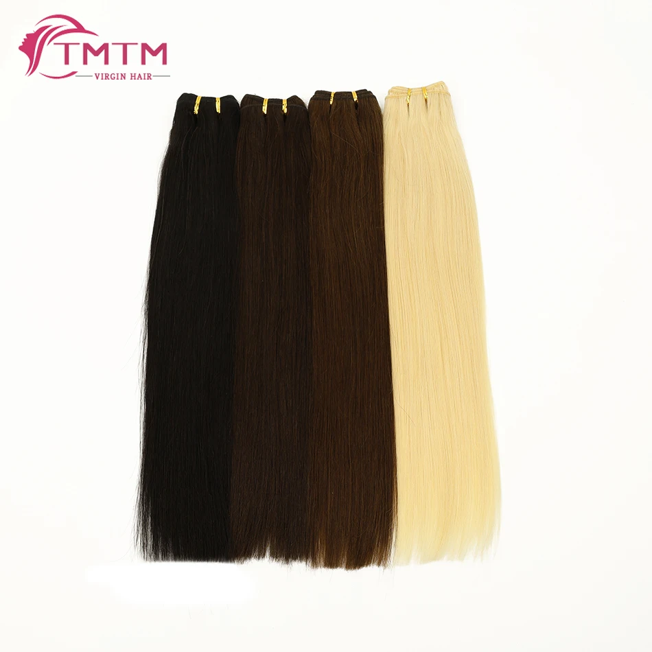 Straight Human Hair Weft Brazilian Natural Remy Human Hair Weave Bundles for Women Double Weft Hair Extensions with Thick End