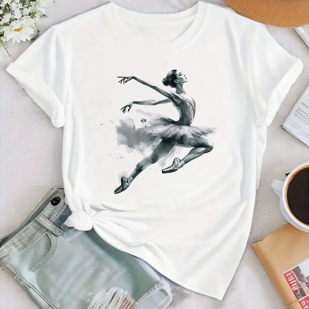 Akwarela baleriny koszula z nadrukiem torba balernica strój tancerza T-shirt damskie letnie ubrania topy dziewczęca koszulka z krótkim rękawem koszule damskie — zdjęcie 7