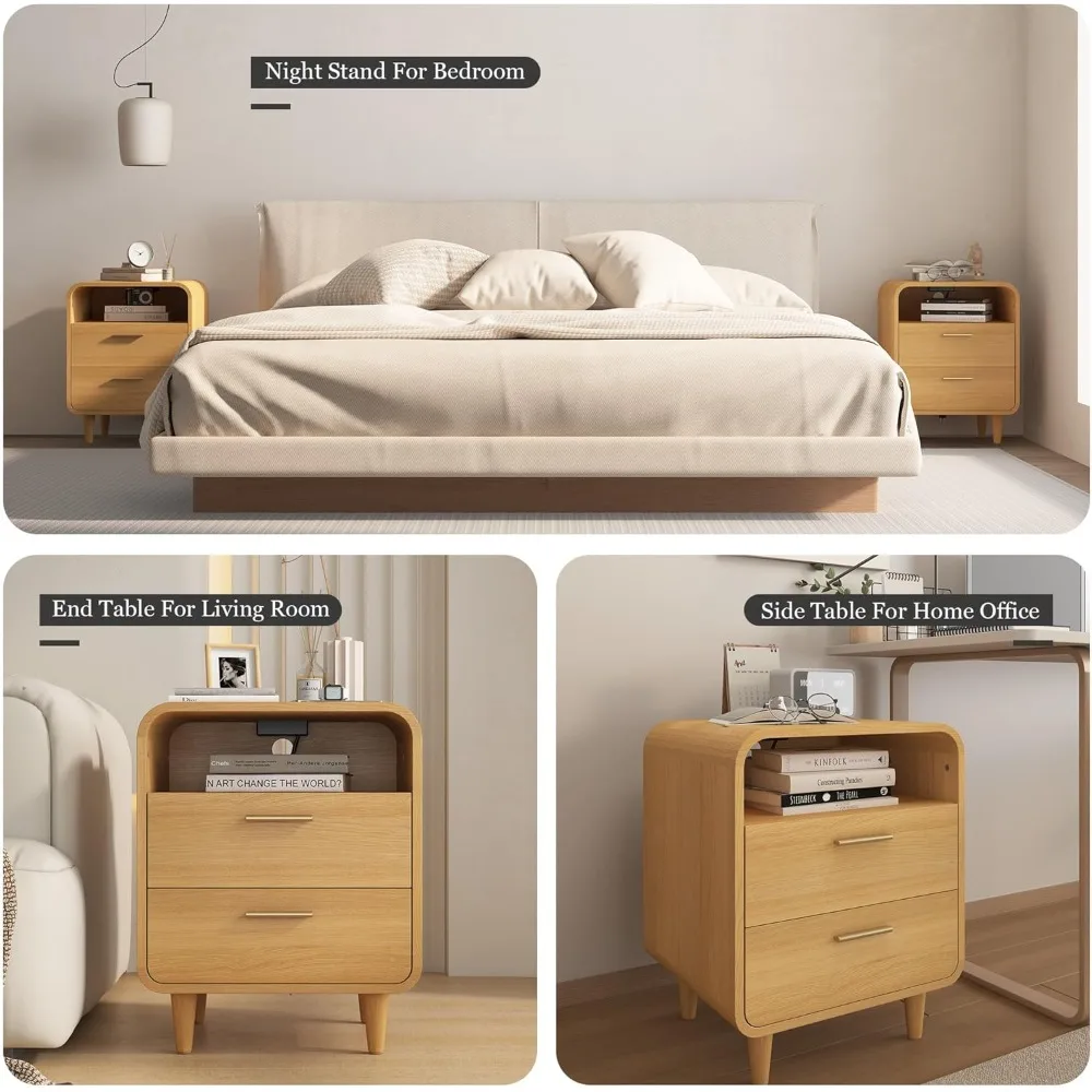 منضدة حديثة من منتصف القرن مع قاعدة شحن، وطاولة بجانب السرير ذات درجين تتميز بأرفف مفتوحة، مثالية للطاولة الجانبية والطرفية #6