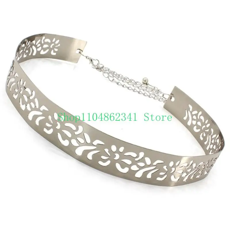 5ASD女性メタルシンチベルトゴールドウエストバンド調整可能なドレスベルト光沢のある磨かれたベルト