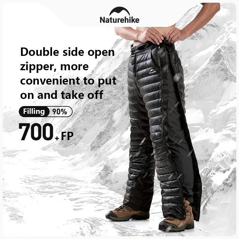 Naturehike 90% spodnie z kaczego puchu 700FP Yushang dwustronny zamek błyskawiczny ciepłe spodnie izolacyjne wodoodporne wiatroszczelne zimowe spodnie outdoorowe