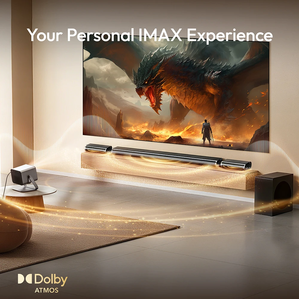 حزمة جهاز عرض المسرح المنزلي BYINTEK، جهاز عرض 2200 Ansi Lumens 4K 1080P مع 100 شاشة وفيلم ساوندو الخارجي